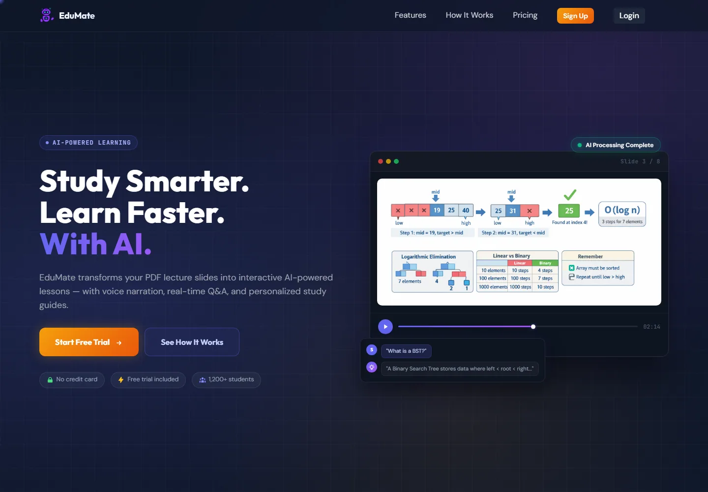 Edu-Mate AI-powered learning platform homepage